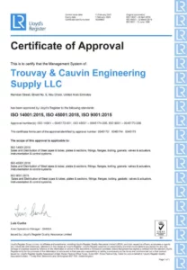 ISO-9001-Certificate- TROUVAY & CAUVIN Engineering Supply Abu Dhabi