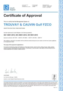 ISO 9001-45001-14001 Certificate Schedule -Trouvay & Cauvin Gulf FZCO, Dubai, UAE