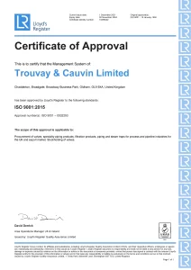 ISO 9001:2015 Certificate of TROUVAY & CAUVIN Limited, UK